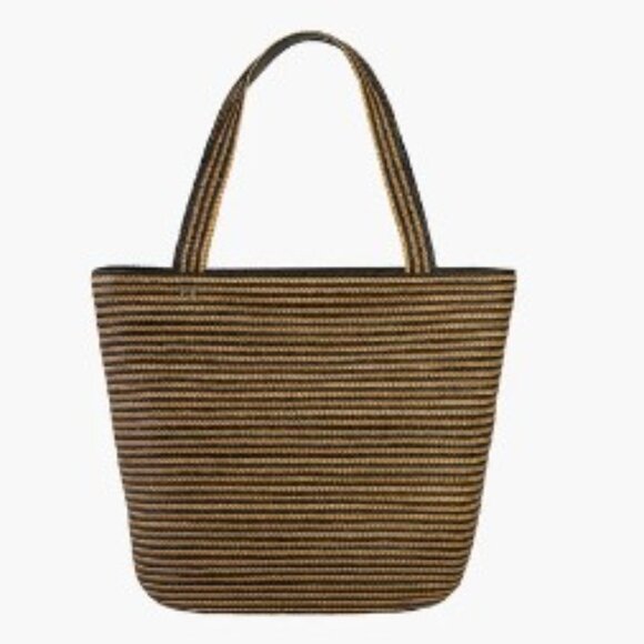 EUC Eric Javits Natural Black Striped Squishee Tote - Picture 1 of 11